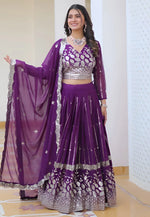 Load image into Gallery viewer, Purple Faux Georgette Readymade Circular Lehenga Choli
