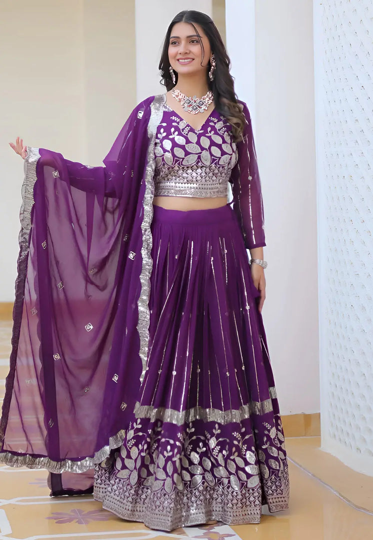 Purple Faux Georgette Readymade Circular Lehenga Choli