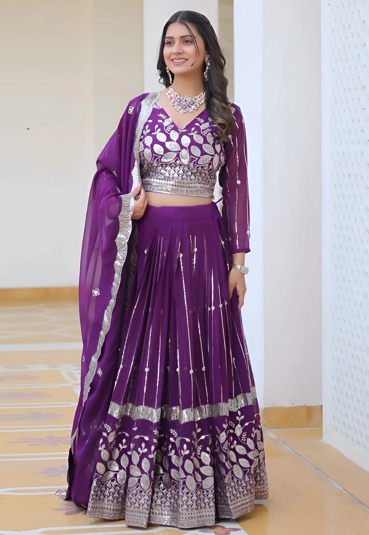 Purple Faux Georgette Readymade Circular Lehenga Choli