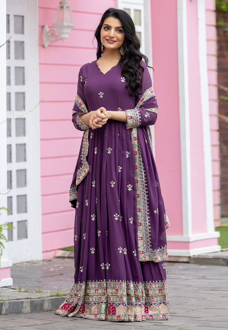 Purple Faux Georgette Readymade Long Anarkali Suit