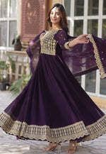 Load image into Gallery viewer, Purple Faux Georgette Readymade Long Anarkali Suit
