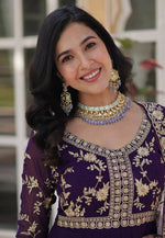 Load image into Gallery viewer, Purple Faux Georgette Readymade Long Anarkali Suit
