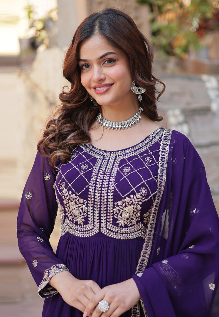 Purple Faux Georgette Readymade Long Anarkali Suit