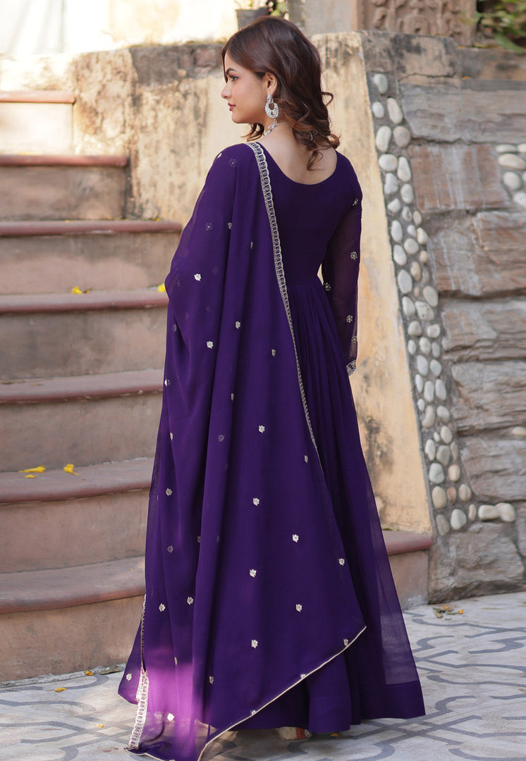 Purple Faux Georgette Readymade Long Anarkali Suit
