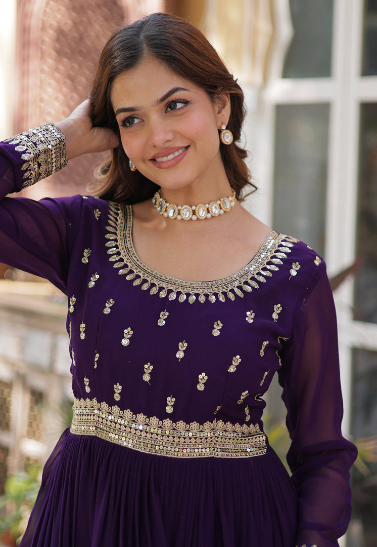 Purple Faux Georgette Readymade Long Anarkali Suit