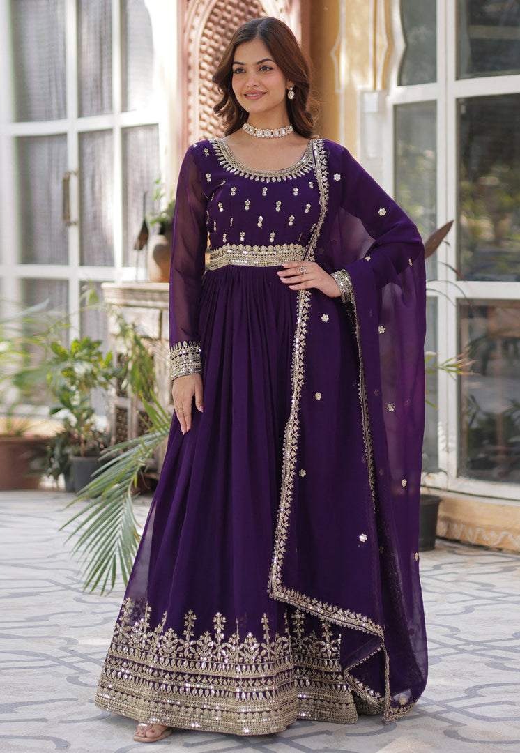Purple Faux Georgette Readymade Long Anarkali Suit