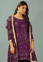 Load image into Gallery viewer, Purple Faux Georgette Readymade Sharara Suit
