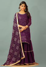 Load image into Gallery viewer, Purple Faux Georgette Readymade Sharara Suit
