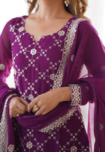 Load image into Gallery viewer, Purple Faux Georgette Readymade Sharara Suit
