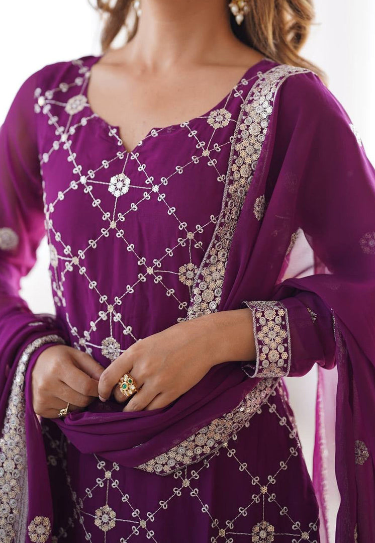Purple Faux Georgette Readymade Sharara Suit