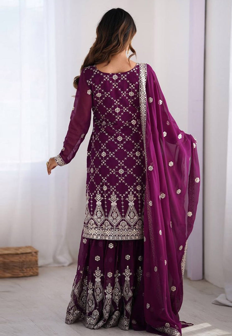 Purple Faux Georgette Readymade Sharara Suit