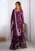 Load image into Gallery viewer, Purple Faux Georgette Readymade Sharara Suit

