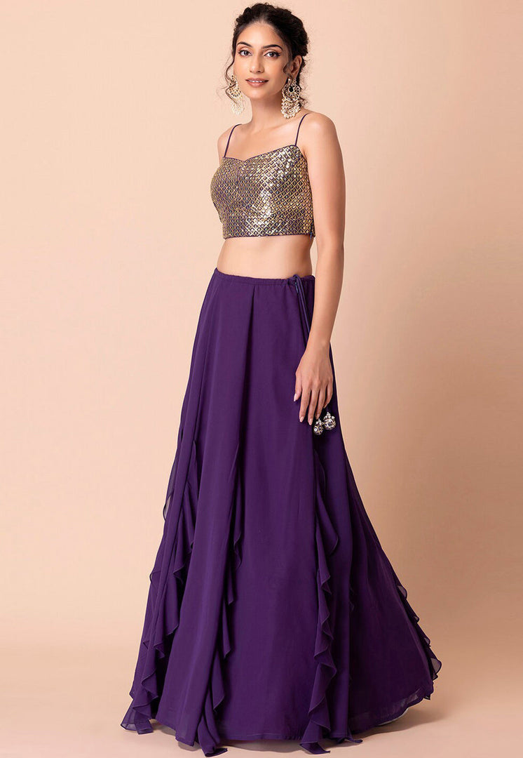Purple Georgette A Line Lehenga Choli