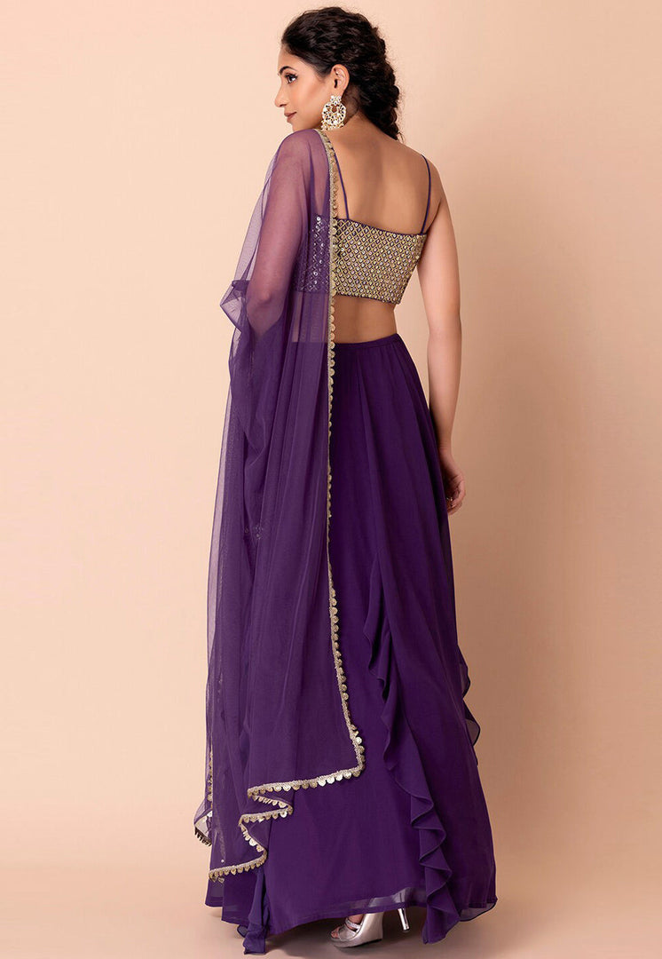 Purple Georgette A Line Lehenga Choli