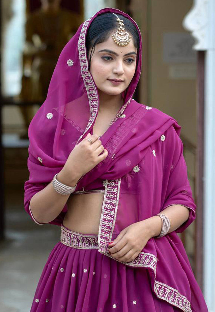 Purple Georgette A Line Lehenga Choli