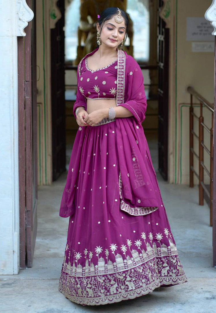 Purple Georgette A Line Lehenga Choli