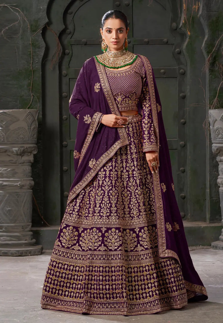 Purple Georgette Bridal Lehenga Choli