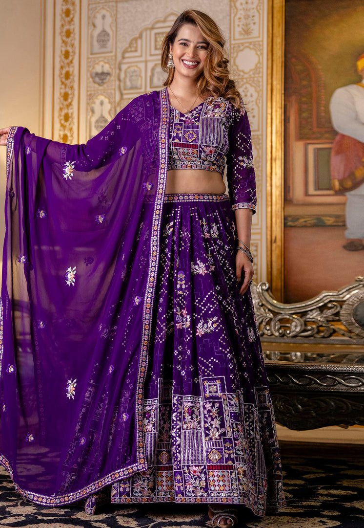 Purple Georgette Circular Lehenga Choli