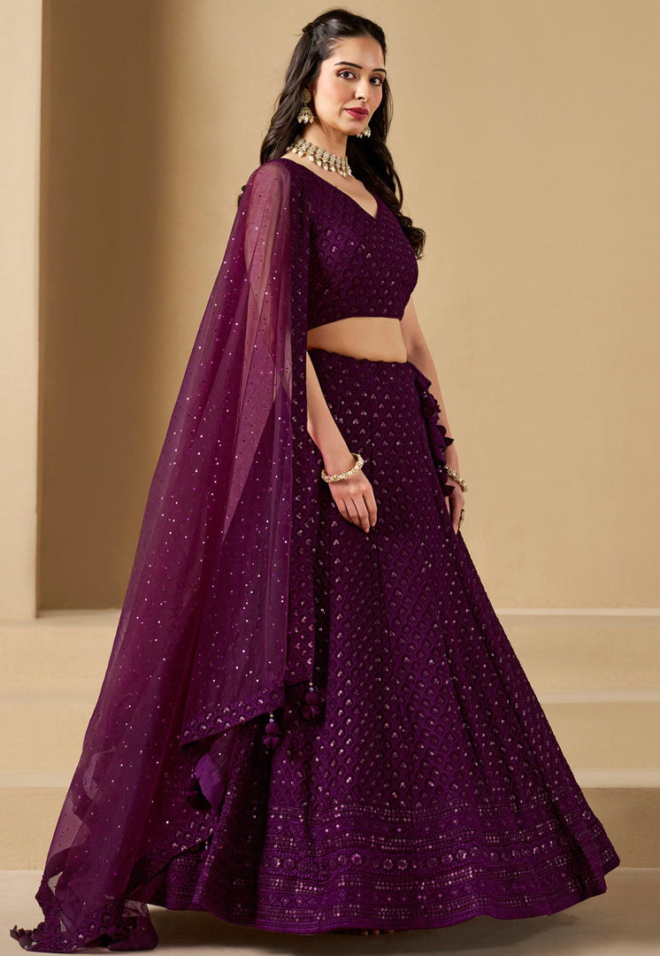 Purple Georgette Circular Lehenga Choli