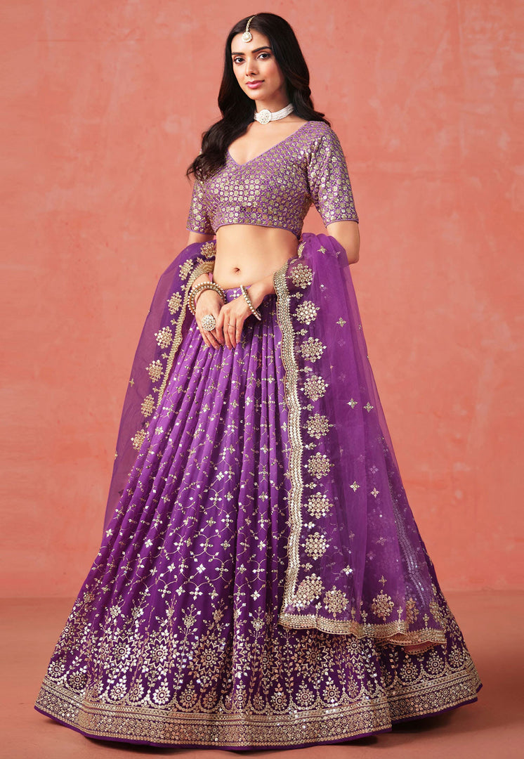 Purple Georgette Circular Lehenga Choli