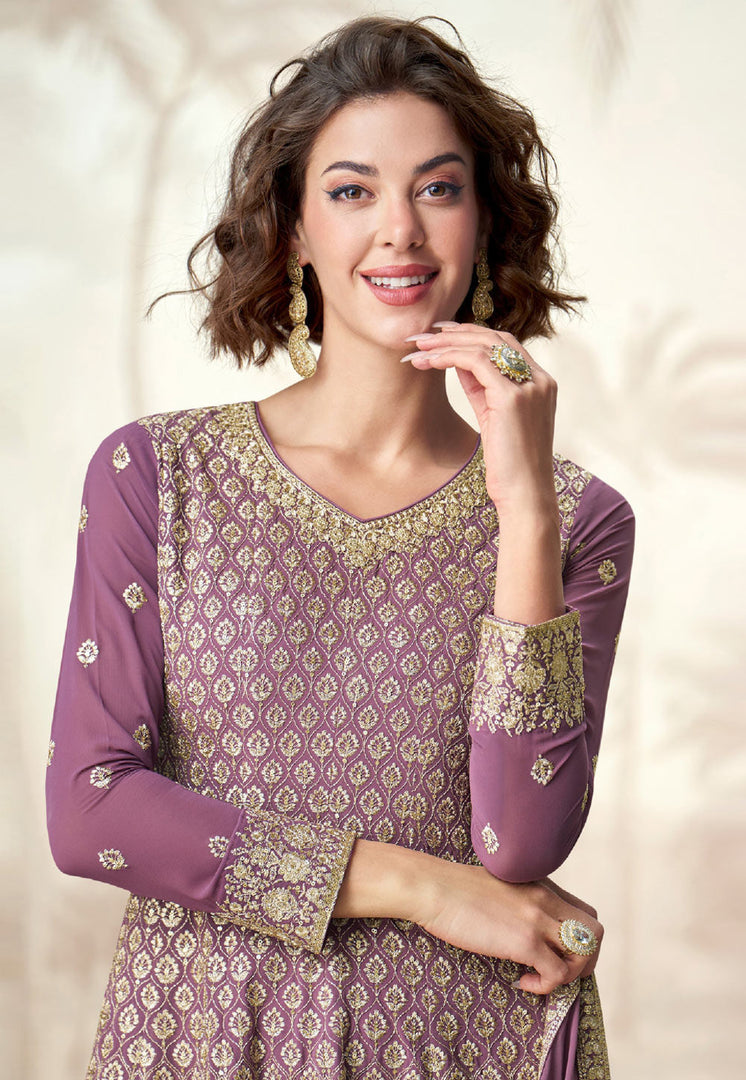 Purple Georgette Embroidered Pakistani Suit