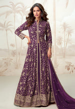 Load image into Gallery viewer, Purple Georgette Indo Western Lehenga Choli
