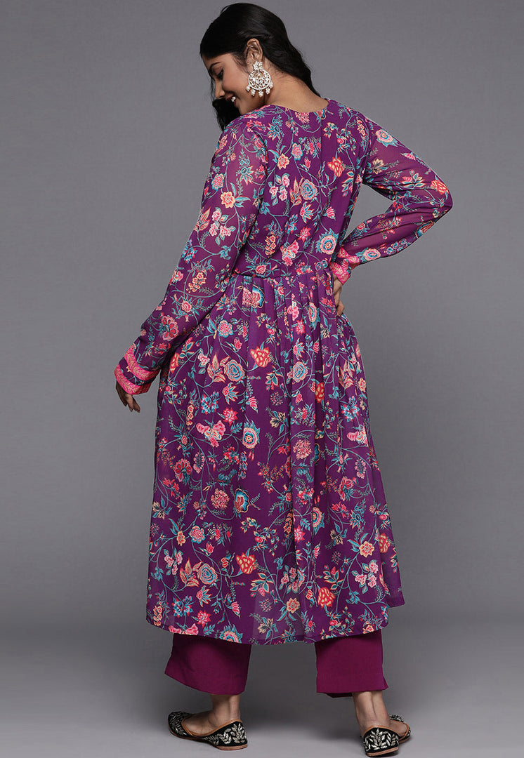 Purple Georgette Kurta Set With Pant