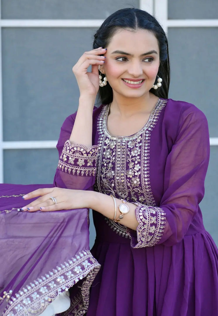Purple Georgette Readymade Anarkali Suit