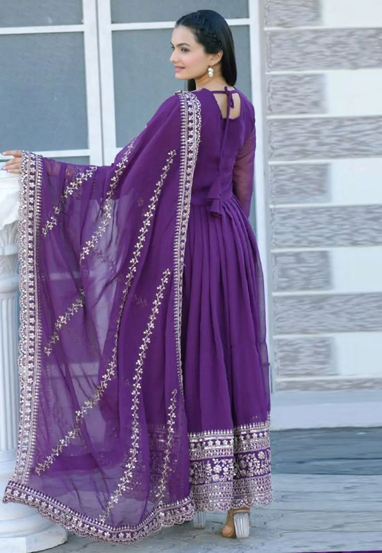 Purple Georgette Readymade Anarkali Suit