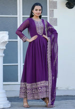 Load image into Gallery viewer, Purple Georgette Readymade Anarkali Suit
