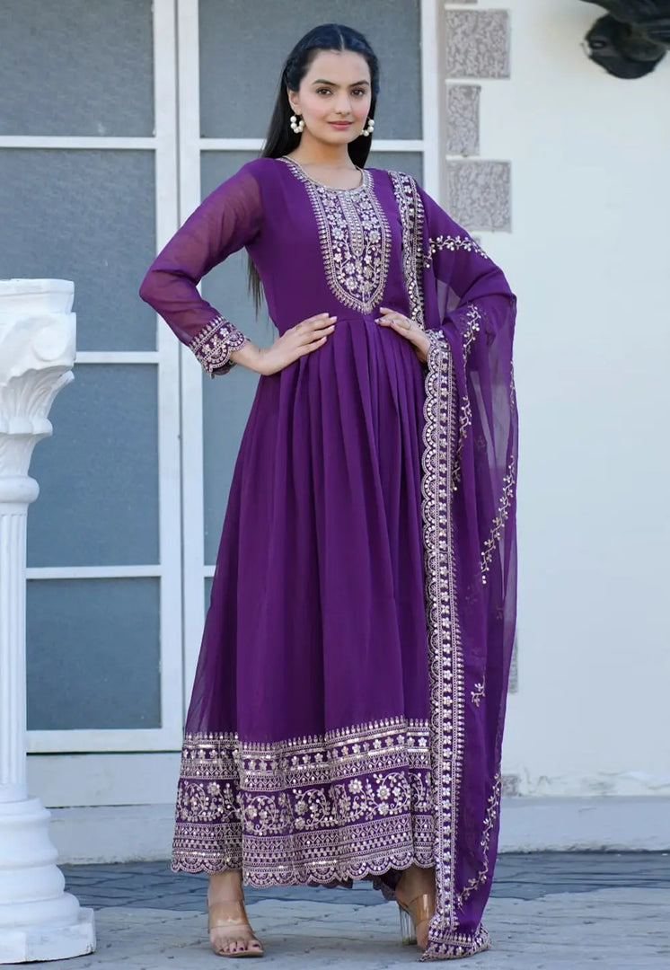 Purple Georgette Readymade Anarkali Suit