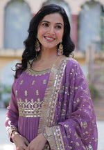 Load image into Gallery viewer, Purple Georgette Readymade Long Anarkali Suit
