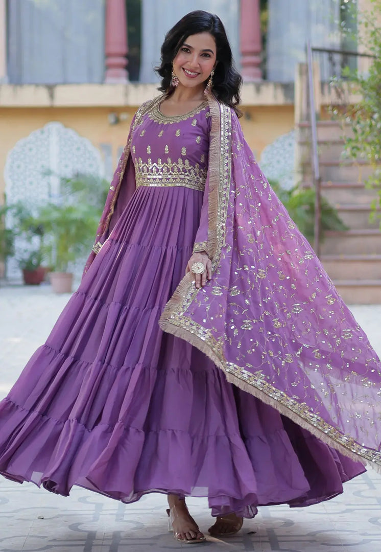 Purple Georgette Readymade Long Anarkali Suit