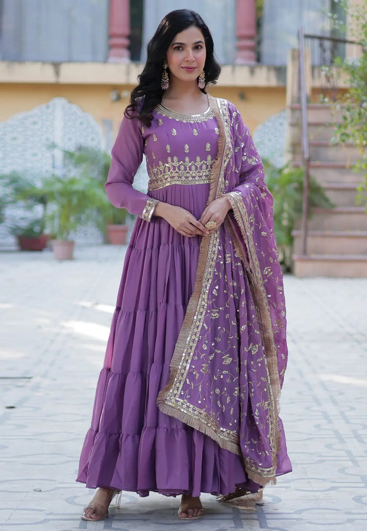 Purple Georgette Readymade Long Anarkali Suit