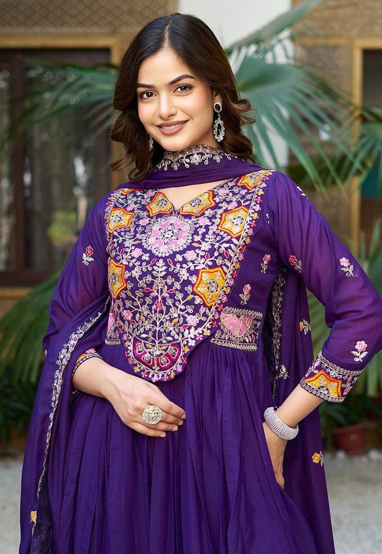 Purple Georgette Readymade Long Anarkali Suit