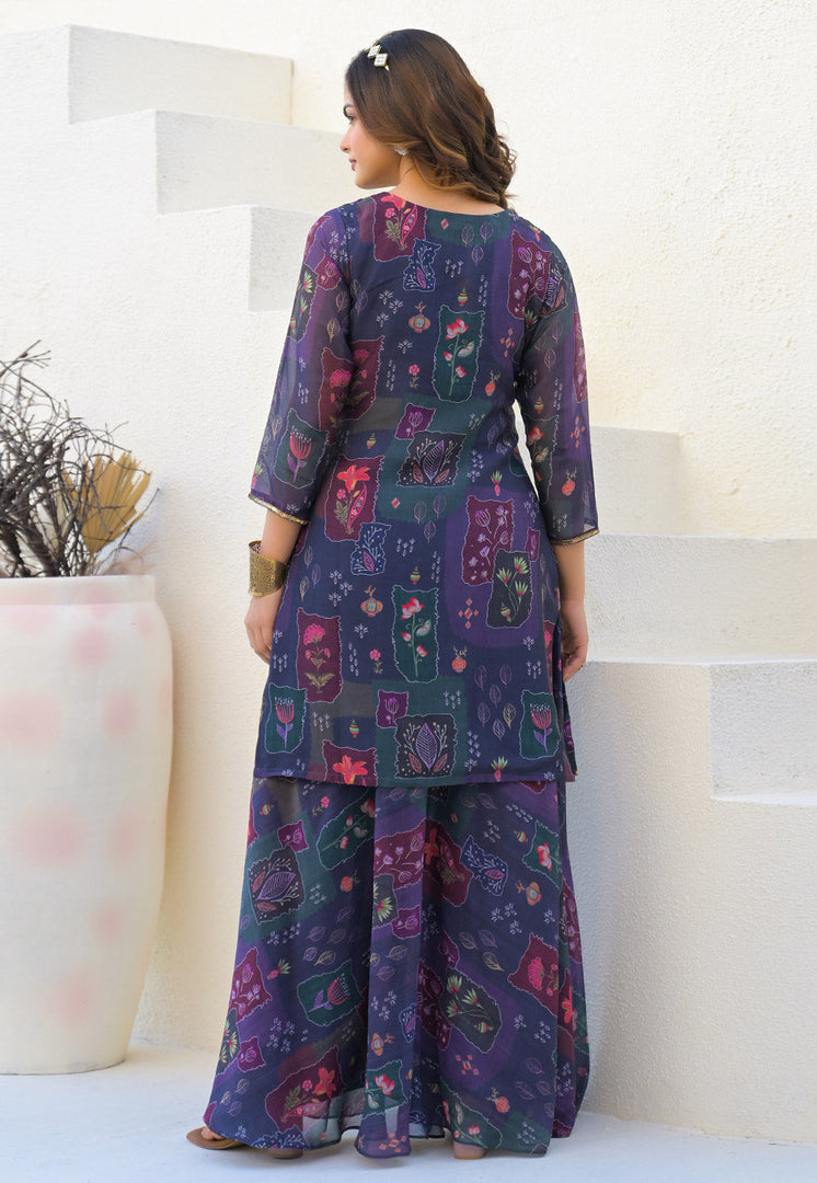 Purple Georgette Readymade Palazzo Suit