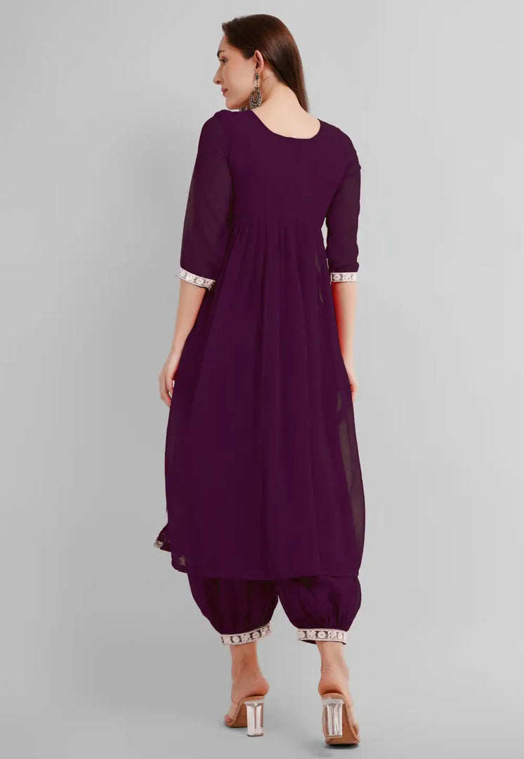 Purple Georgette Readymade Punjabi Suit