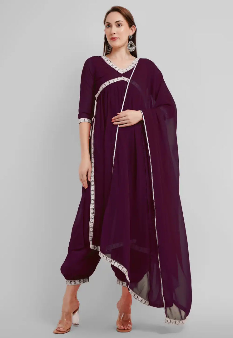 Purple Georgette Readymade Punjabi Suit