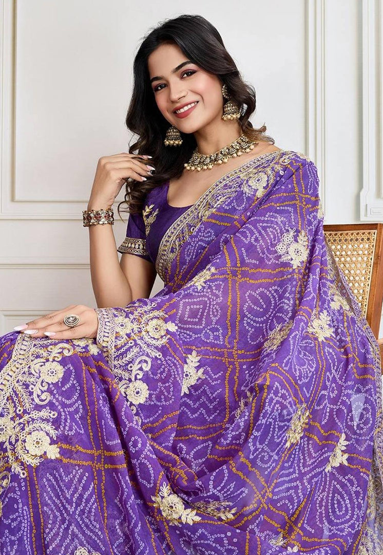Purple Georgette Saree With Blouse