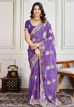 Load image into Gallery viewer, Purple Georgette Saree With Blouse
