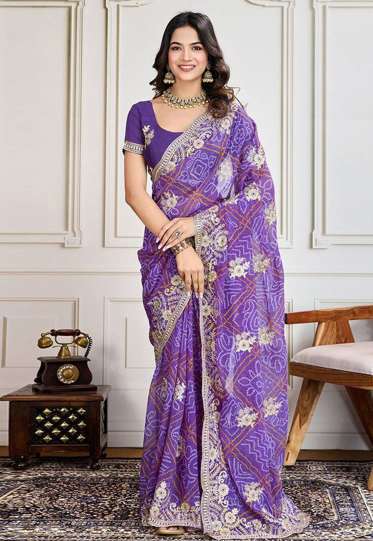 Purple Georgette Saree With Blouse