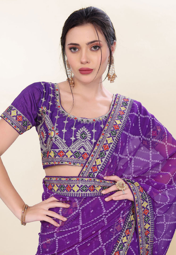 Purple Georgette Saree With Blouse