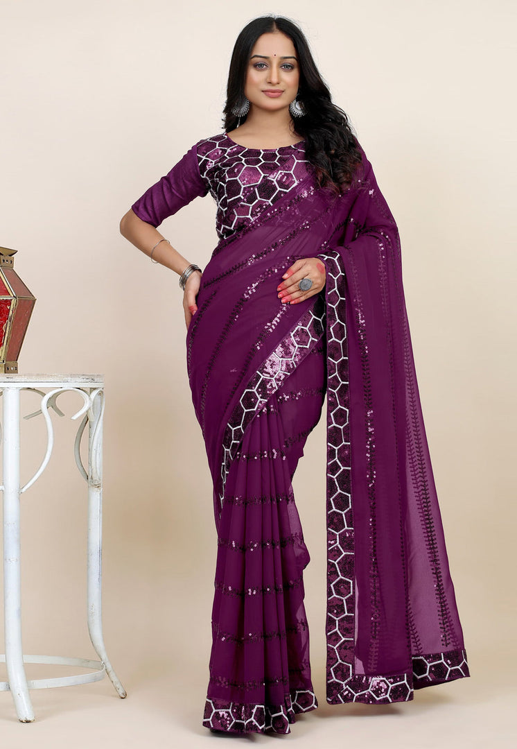Purple Georgette Saree With Blouse
