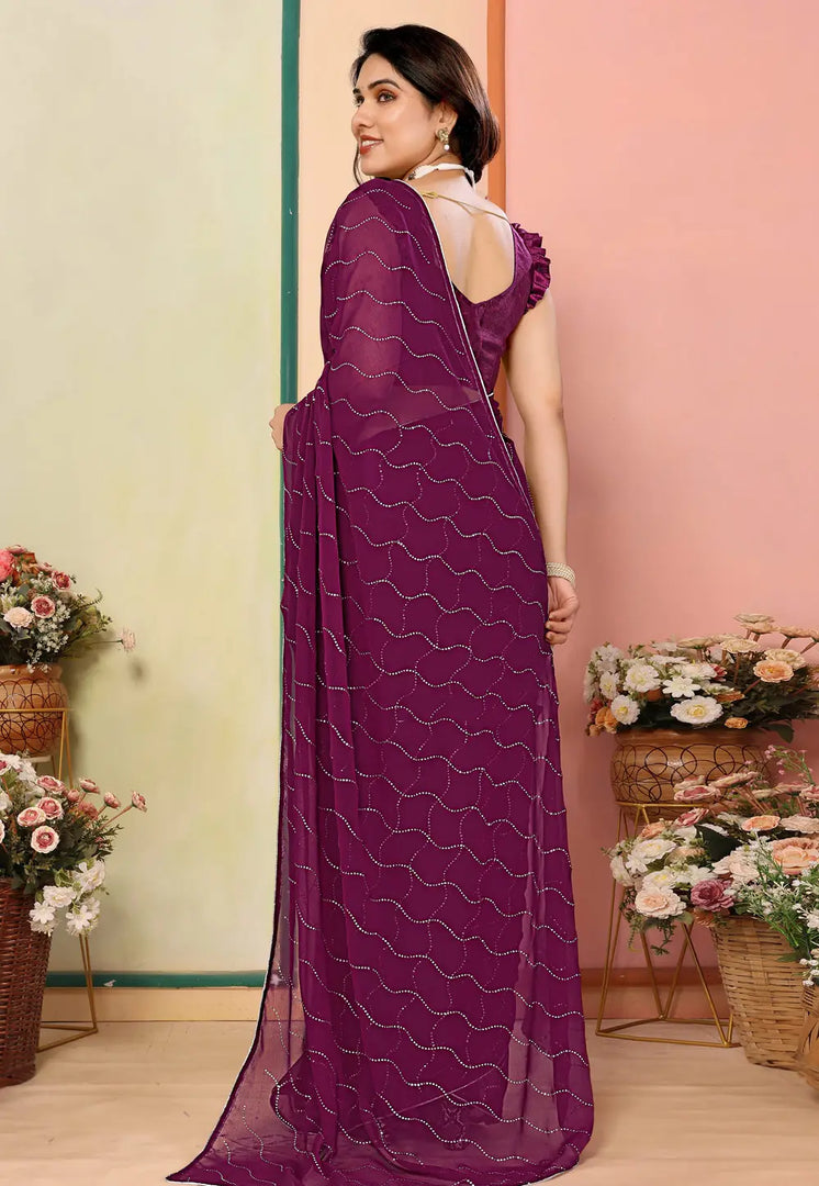 Purple Georgette Saree With Blouse