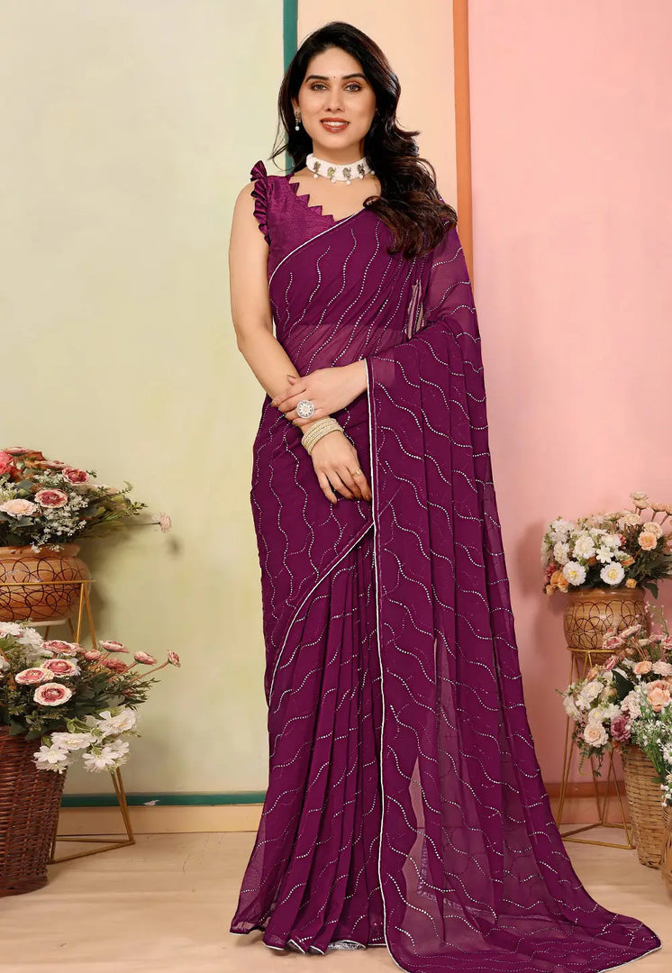 Purple Georgette Saree With Blouse