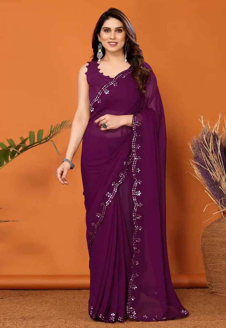 Purple Georgette Saree With Blouse