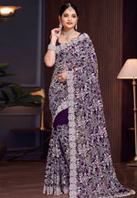 Load image into Gallery viewer, Purple Georgette Sequence Saree
