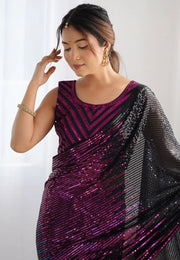 Purple Georgette Sequence Saree