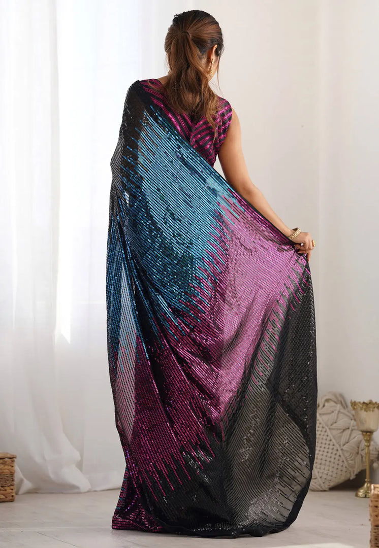 Purple Georgette Sequence Saree