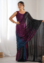 Load image into Gallery viewer, Purple Georgette Sequence Saree
